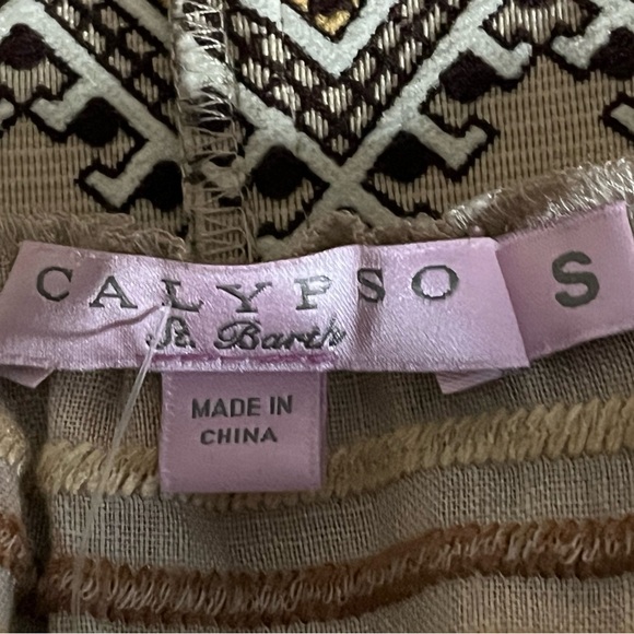 Calypso St. Bart Bohemian Linen Patterned Tan/Brown Pull On Mini Skirt Sz Sm EUC - Picture 4 of 11